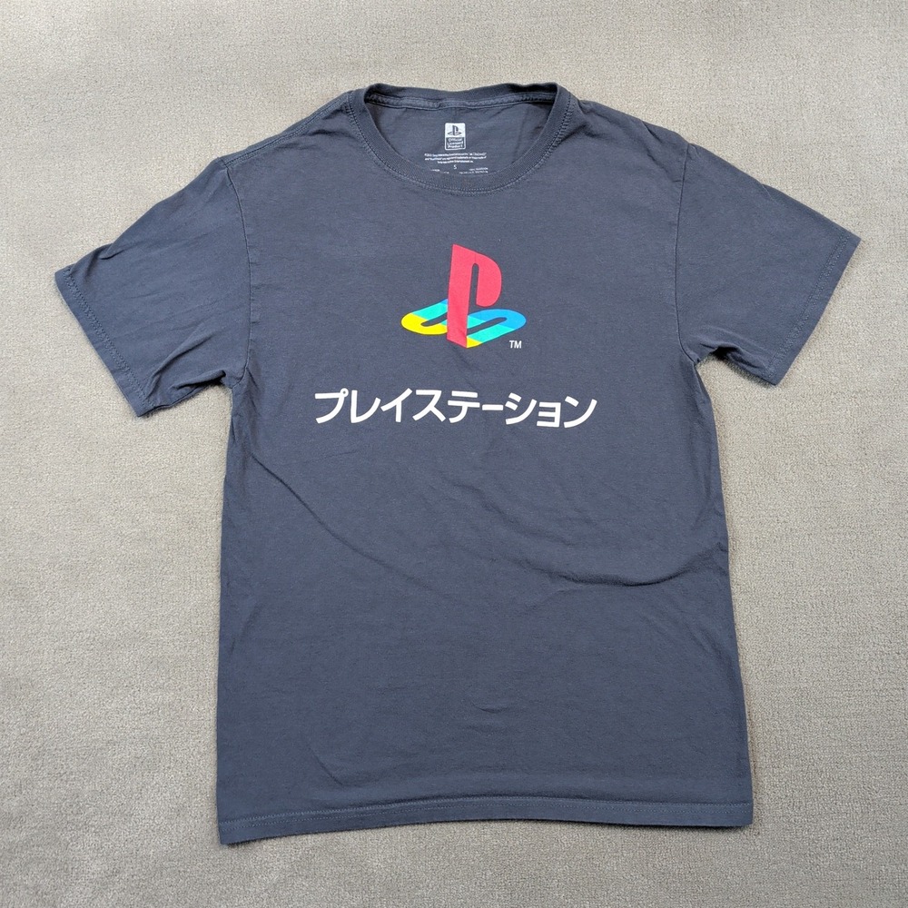 Playstation T Shirt Small Mens Gray Japanese Katakana Logo Graphic Sony Gamer